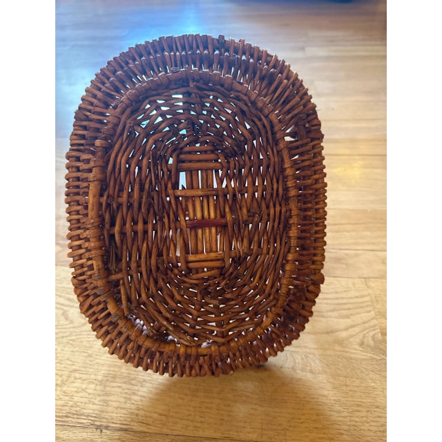 Late 20th Century Late 20th Century Rattan and Wood Footed Basket With Handle For Sale - Image 5 of 5