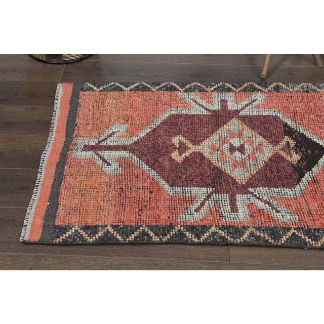 1970s Vintage Turkish Handmade Wool & Cotton Pink Runner Rug For Sale - Image 9 of 11
