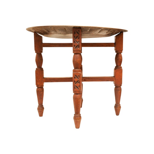 Handcrafted Folding Tea Table with Brass Tray from Liberty of London, 1900s, Set of 2 For Sale - Image 5 of 13