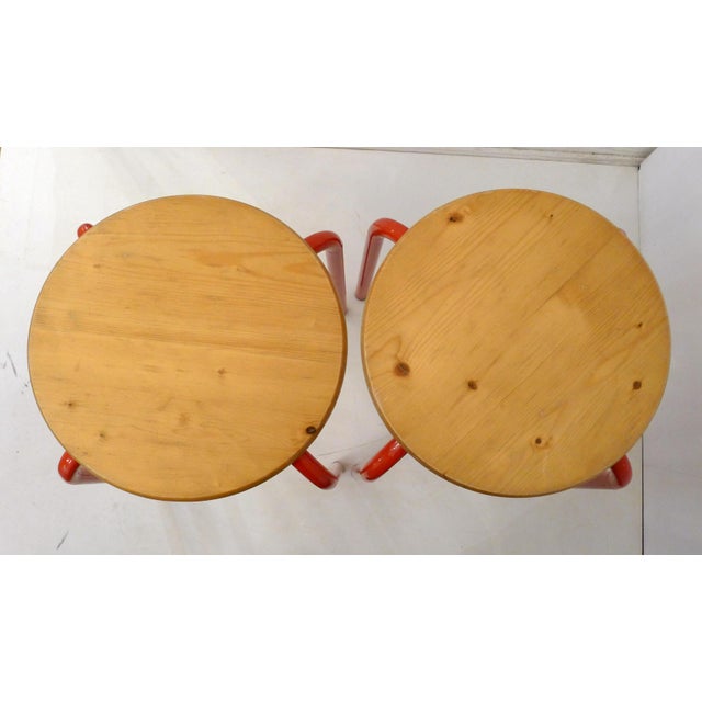 Scandinavian Stools in Wood and Red Lacquered Metal, 1980s, Set of 2 For Sale - Image 3 of 13