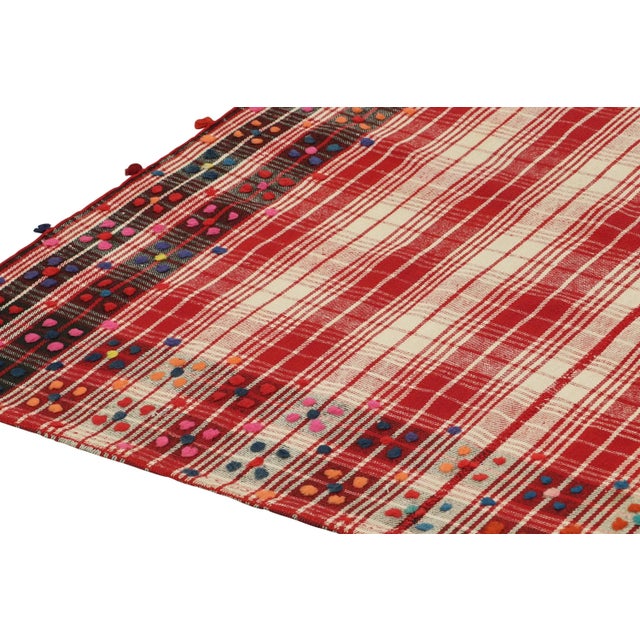 1950s 1950s Vintage Persian Kilim in Red and White Plaid Geometric Pattern by Rug & Kilim For Sale - Image 5 of 8