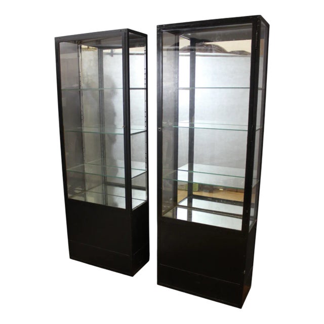 Black Lacquered Iron Display Cabinets, 1930s, Set of 2 For Sale