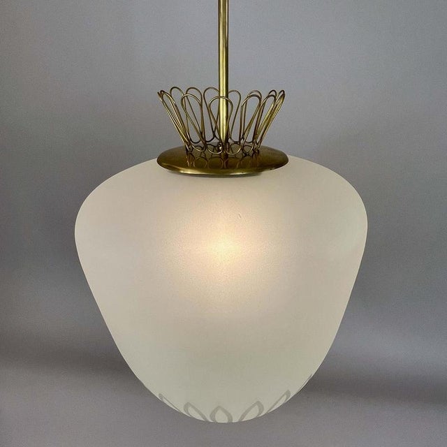 Frosted Glass and Brass Pendant by Hans Bergström for Asea, Sweden 1950s For Sale - Image 9 of 18
