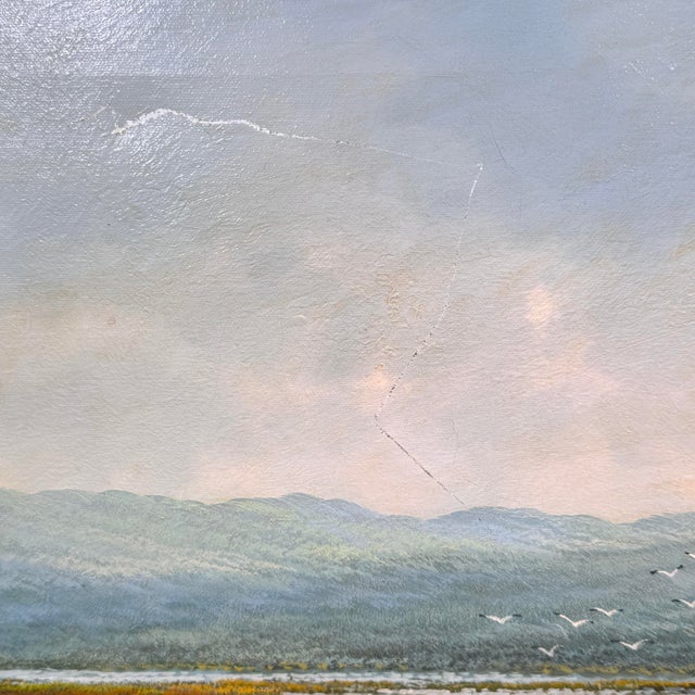 Vintage Signed Landscape Oil Painting by Chris Tyrrell in Carved Wood Frame For Sale - Image 9 of 12