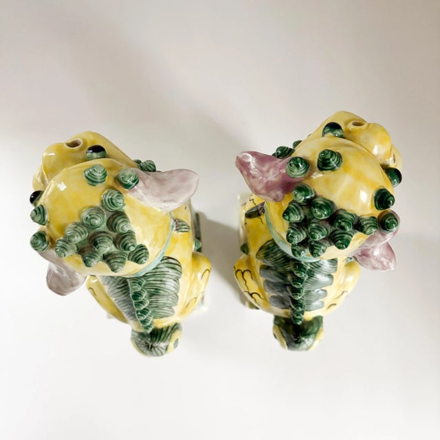 Ceramic Antique Famille Rose Style Ceramic Foo Dog Figurines For Sale - Image 7 of 10