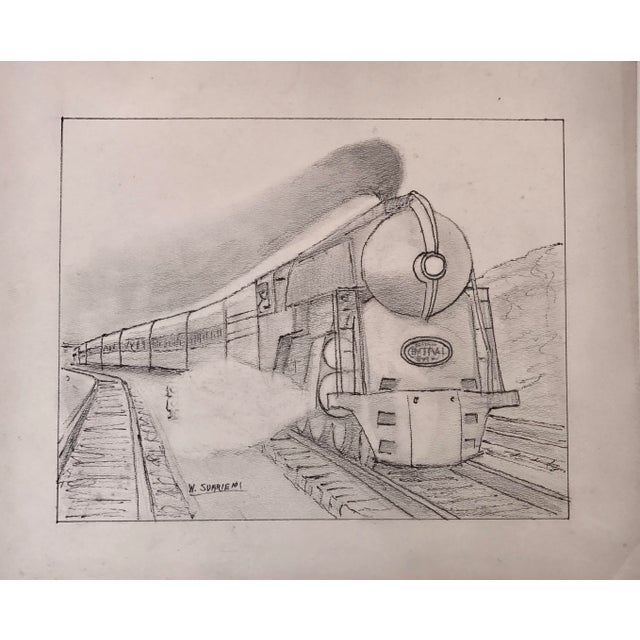 Vintage Art Deco Steam Locomotive NY Drawing For Sale