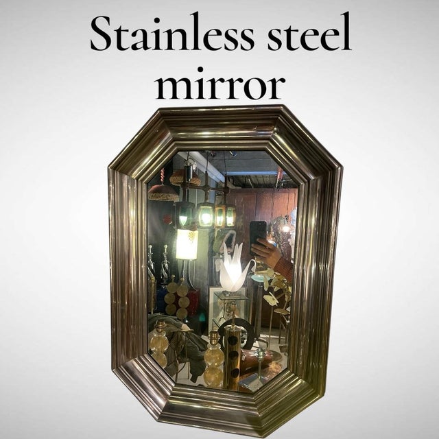 1970s Stainless Steel Mirror attributed to Maison Jansen, 1970 For Sale - Image 5 of 7