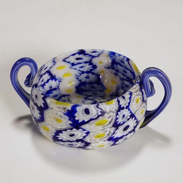 Antique Millefiori Bowl in Blue by Fratelli Toso, 1890s For Sale - Image 4 of 8