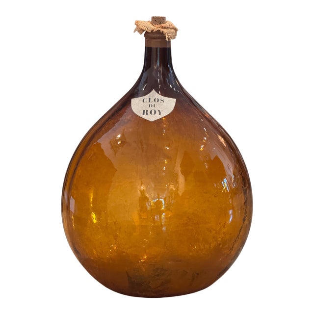 Amber Glass Demijohn, Labeled Clos Du Roy For Sale