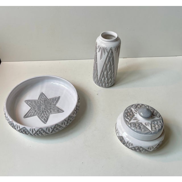 Danish Modern Ceramic Bowl with Trinket and Vase, 1970s, Set of 3 For Sale - Image 3 of 10