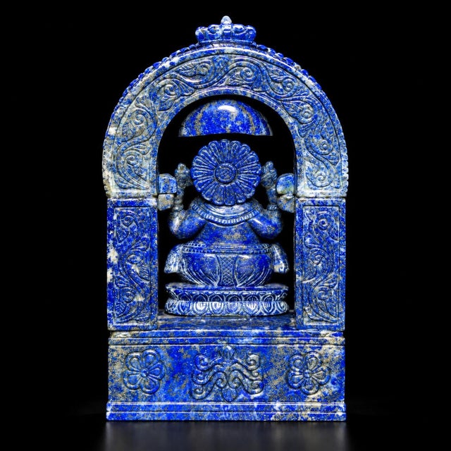 Finest Lapis Lazuli Ganesha 8.5" Hand Carved Gemstone Indian God Sculpture For Sale - Image 13 of 14