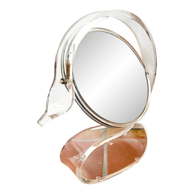 Mid Century Modern Lucite Acrylic Swan Vanity Magnifying Mirror Vintage MCM For Sale