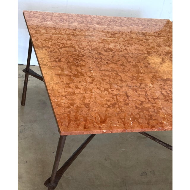 Giovanni Banci for Hermès Hammered Iron & Breccia Rossa Marble Table, Circa 1990 For Sale - Image 4 of 18