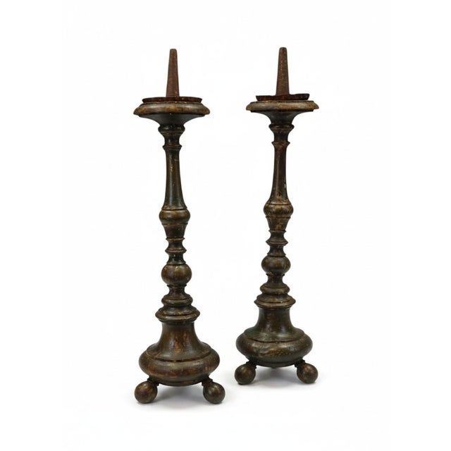 French Painted Wood Altar Candlesticks, 1780, Set of 2 For Sale - Image 13 of 13