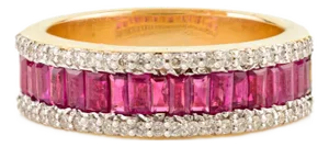 14k Gold Baguette Cut Ruby Diamond Band for Women in Size 7