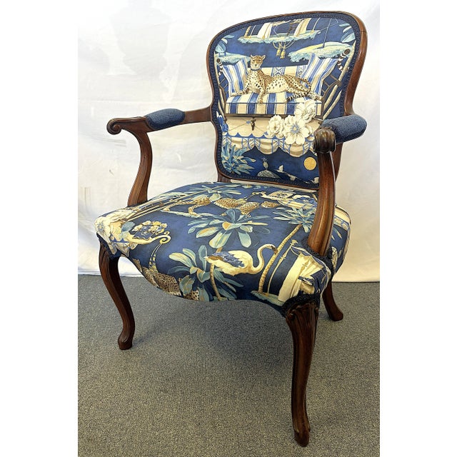 Early 1900's French Boudoir Fruitwood Armchair With New Statement Upholstery For Sale - Image 4 of 18