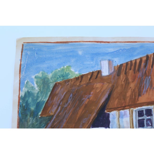 Original 1950 European Impressionist Landscape Water Color Painting, Swedish student work, unsigned. Vintage Scandinavian...