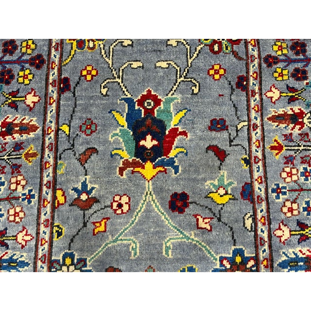 Blue Blue Gray and Red Floral Wool Runner Rug, Persian Style, 2'9" X 9'7" For Sale - Image 8 of 17