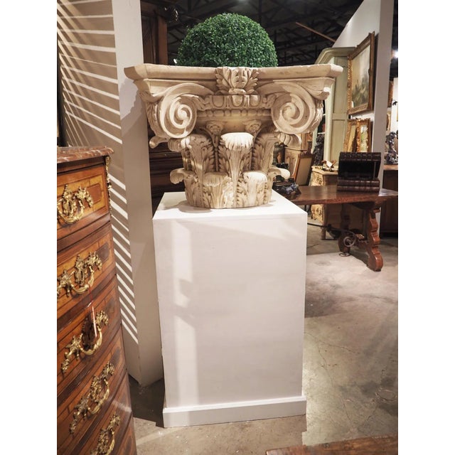 Early 20th Century Large Plaster Composite Order Capital on Wooden Pedestal, France, Early 1900s For Sale - Image 5 of 13