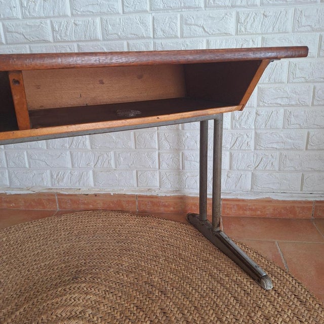 Vintage Two Seats School Desk in Blonde Oak, 1960s For Sale - Image 11 of 18