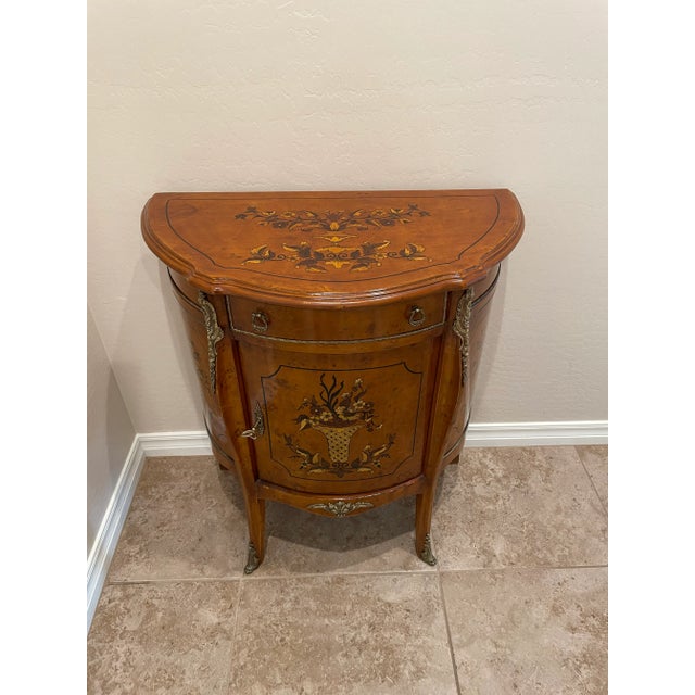 Brown 1990s Demi-Lune Accent Cabinet Italian Neoclassical Style Faux Marquetry For Sale - Image 8 of 12