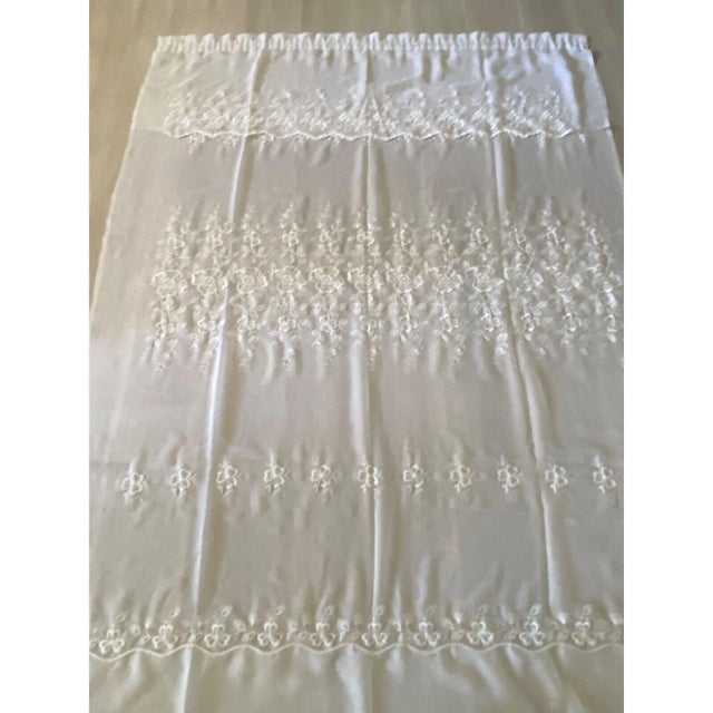 Vintage Exquisite France Voiles Embroidered Sheer Panel Curtain White 56" wide x 82" long attached valance valance is 18"...