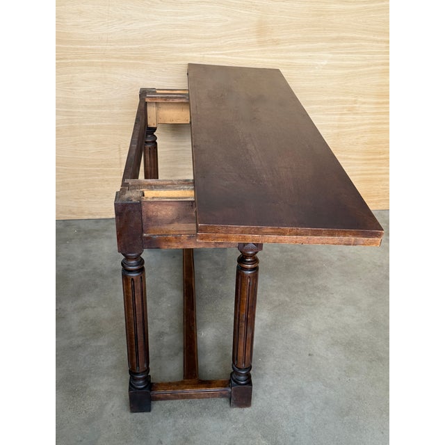20th Century Spanish Console Fold Out Farm Table With Wood Stretcher For Sale - Image 12 of 14