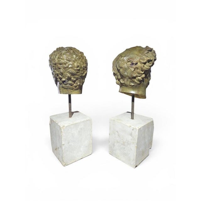 Italian Artist, Pair of L Bronze Roman Emperor Heads on Marble Pedestals, 1950, Bronze For Sale - Image 9 of 11
