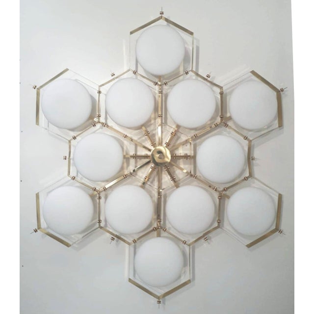 Fabio Ltd 21st Century Beehive Polished Brass Matte White Murano Flush Mount by Fabio LTD For Sale - Image 4 of 6
