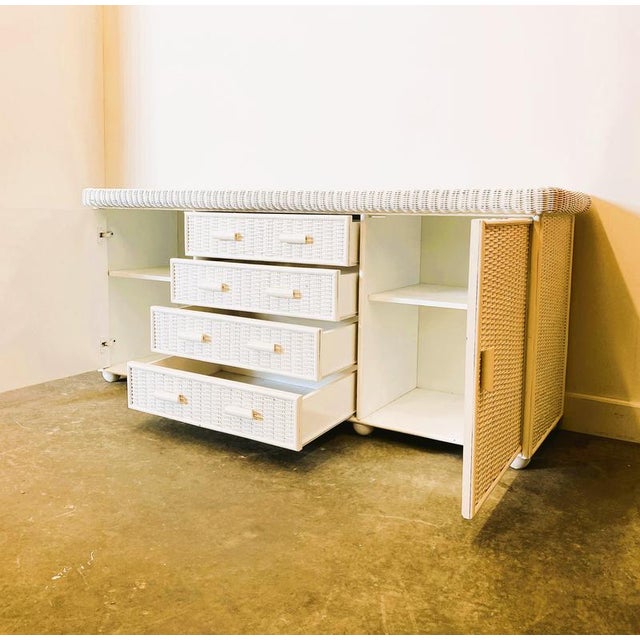 Wood French White Rattan Sideboard, 1970s For Sale - Image 7 of 11