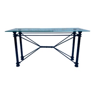 Mid-Century Modern Rectangular Wrought Iron & Glass Console Sofa Table For Sale