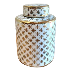 Round Modern Gilt Ceramic Ginger Jar With Geometric Design