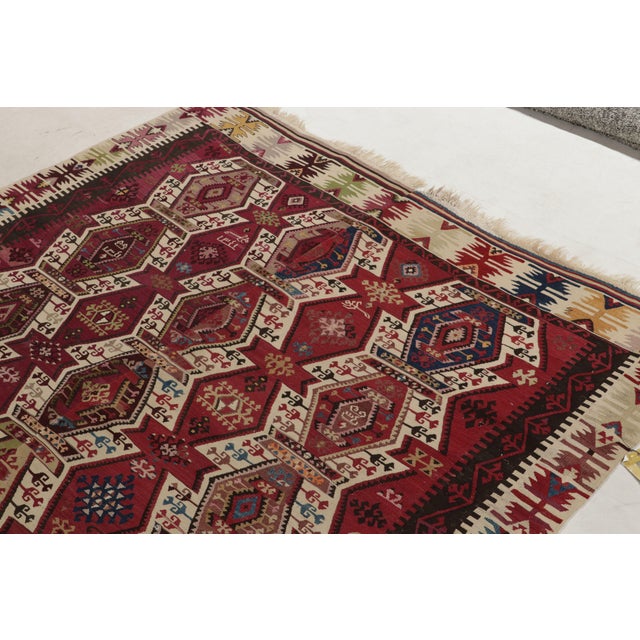 1920s Antique Kilim Rug in Red, Brown, Beige Tribal Geometric Pattern For Sale - Image 5 of 9