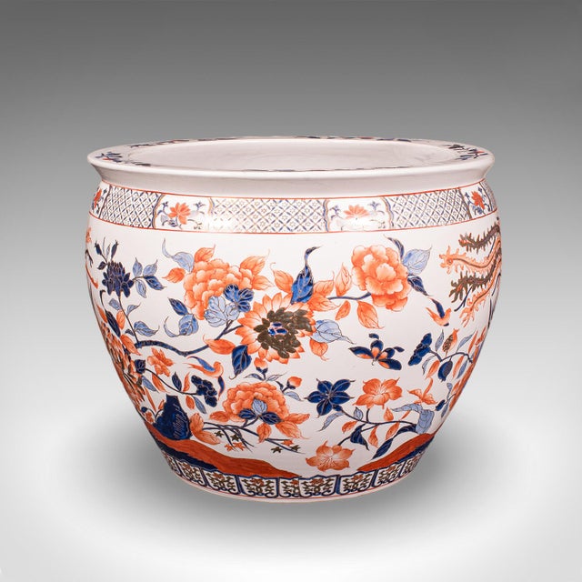 This is a delightful vintage fish bowl jardiniere pot. A Chinese, ceramic decorative planter, dating to the Art Deco...