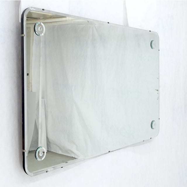 Swedish 1950's Beveled Rectangle Rounded Corners Decorative Rosettes Wall Mirror For Sale - Image 6 of 7