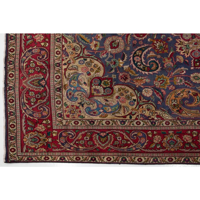 1960s 1960s Handmade Tabriz Wool Rug in Blue With Medallion Motif For Sale - Image 5 of 8