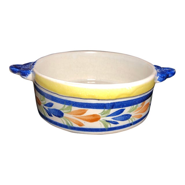 Vintage Circa 1930s Hand Painted Henriot Quimper France Ceramic Bowl or Wine Coaster French Faience For Sale