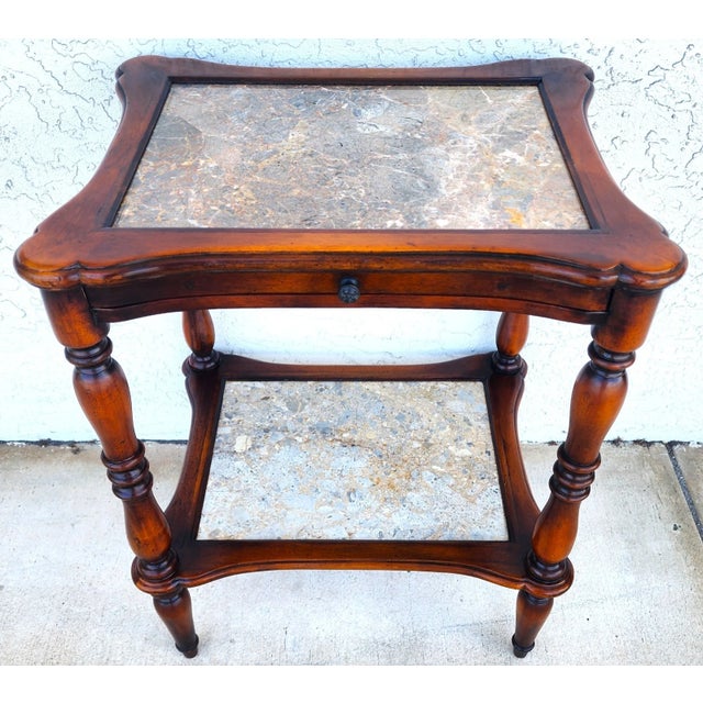 Theodore Alexander 2 Tier Mahogany & Marble Side Lamp Table With Pullout Top For Sale In Miami - Image 6 of 11