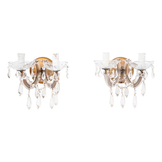 Crystal Sconces, France, 1950s, Set of 2 For Sale