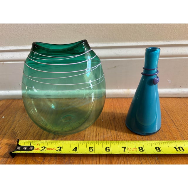 Lot of 2 Signed Vintage Studio Art Glass Vases – Tricia Allen (1986) & John Burchetta (1994) Up for sale is a beautiful,...