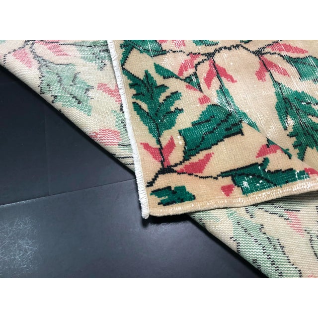 Vintage Christmas Turkish Handmade Beige and Green Rug For Sale - Image 10 of 11