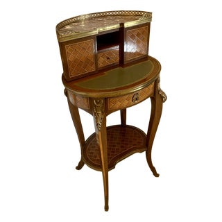 Antique French Kingwood Parquetry Freestanding Ormolu Ladys Writing Desk Bonheur Du Jour, 1880 For Sale
