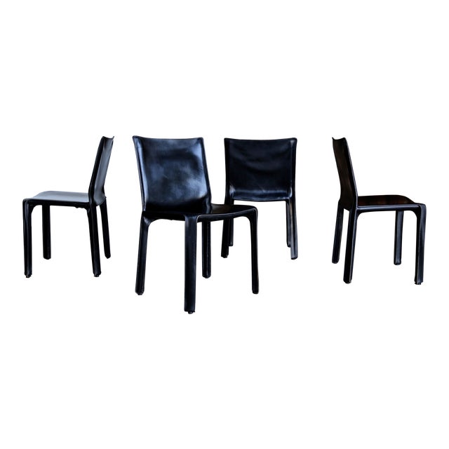 1985 Mario Bellini Black Leather Cab Chairs For Cassina Set Of