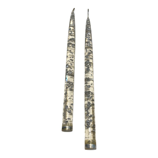 Vintage Lucite Silver Flake Candle Tapers - A Pair For Sale