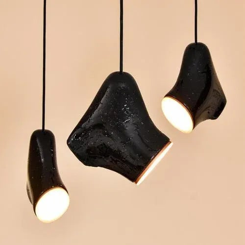 Contemporary Gold Leaf and Black Metal Suspension Lamp by Manufacture XXI For Sale - Image 3 of 7