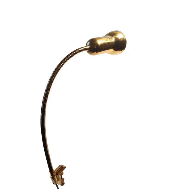 Vintage Italian Adjustable Brass Gooseneck Clamp Lamp, 1960s, in Very Good conditions. Designed 1960 to 1969 European Plug...