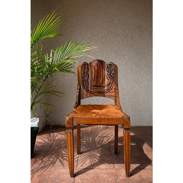 Wood Antique Carved Wood and Leather Chair For Sale - Image 7 of 7