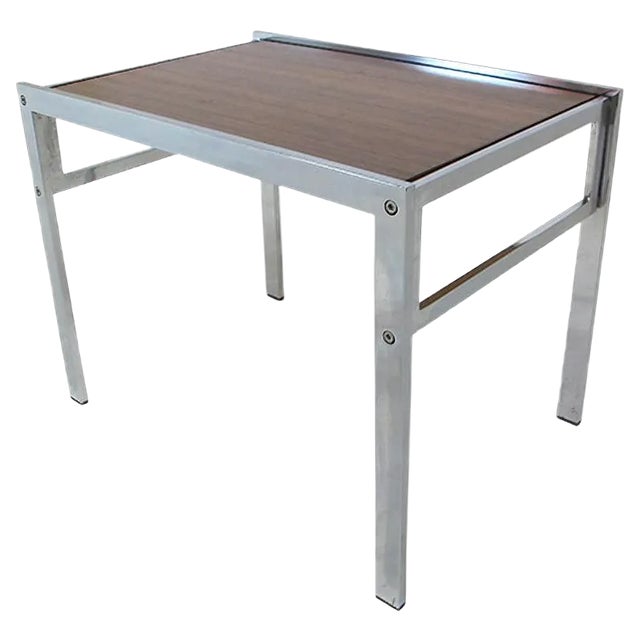 Mid-Century Chromed Steel & Teak Side Table, 1960s For Sale