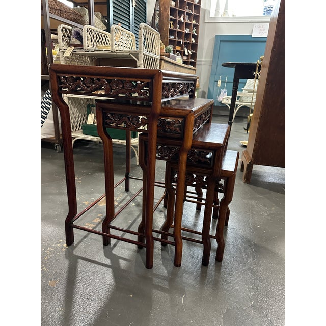 Chinese Chinese Antique Hongmu Rosewood Nesting Tables, Set of 4 For Sale - Image 3 of 12