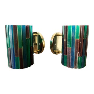 Mid Century Thomas Industries Moe Light "Fiesta" Acrylic Mosaic Wall Sconces - a Pair For Sale